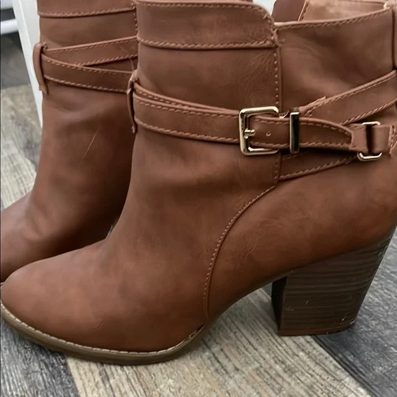 Express Brown Ankle Booties with Strap Detail - Picture 3 of 7